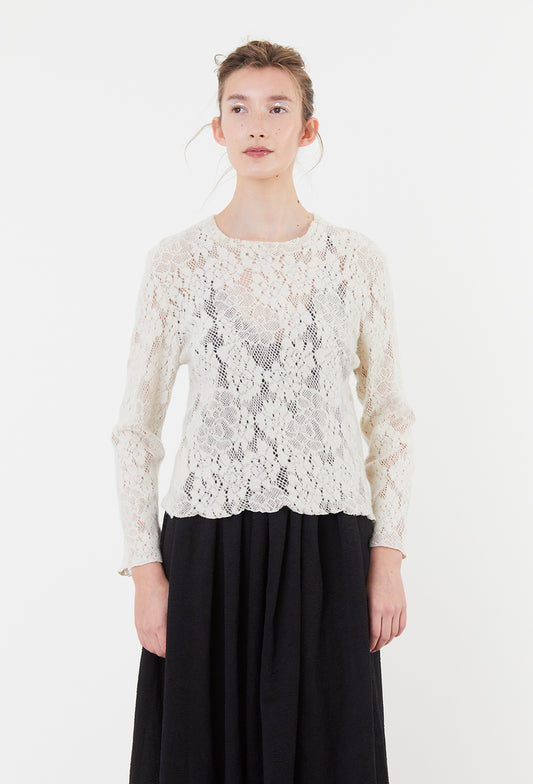 Lace Tee - Buttercream Wool